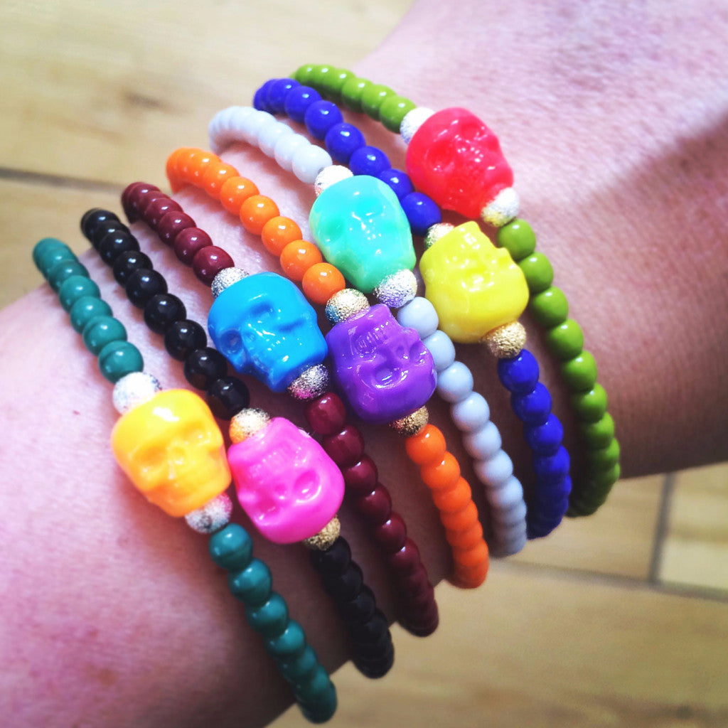 Dana Levy Colour Skull Charm Glass Bead Bracelet - on Wrist