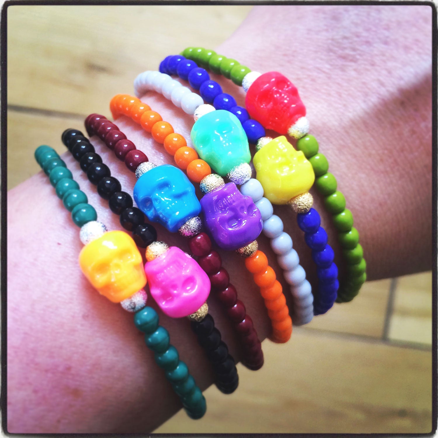 Dana Levy Colour Skull Charm Bracelets on Wrist
