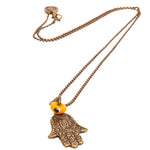Dana Levy Deco Hamsa Hand Evil Eye Ball Chain Necklace - Antique Gold