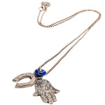 Dana Levy Deco Hamsa Hand Horseshoe Evil Eye Ball Chain Necklace - Antique Silver