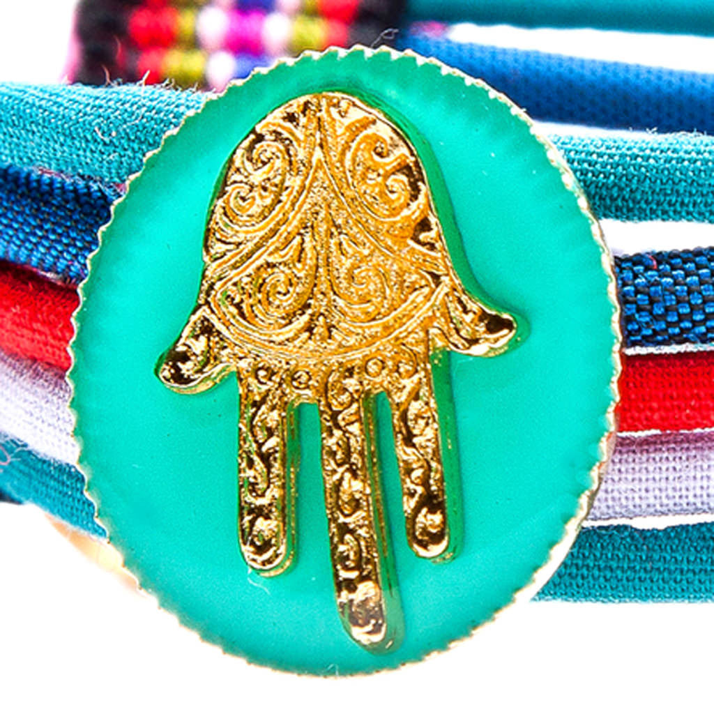 Dana Levy Hamsa Hand Lucky Charm Pompom Bracelet - Aqua Detail