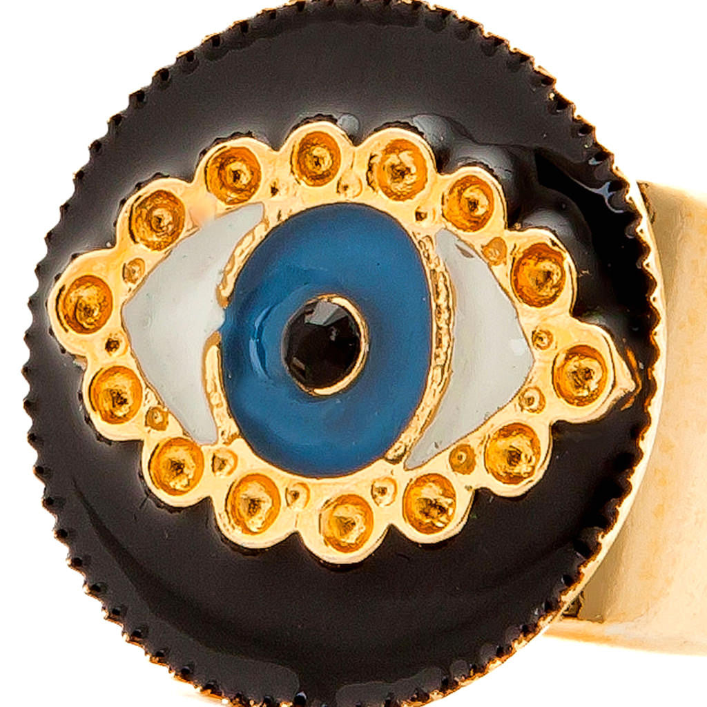 Dana Levy Enamel Evil Eye Charm Ring - Black Detail