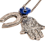 Dana Levy Deco Hamsa Hand Horseshoe Evil Eye Ball Chain Necklace - Detail of Antique Silver