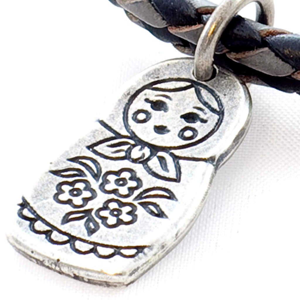 Dana Levy Matryoshka Russian Doll Charm Double Leather Braid Bracelet - Detail