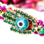 Dana Levy Multicolour Diamante Hamsa Hand Lucky Charm Friendship Bracelet - Detail Emerald