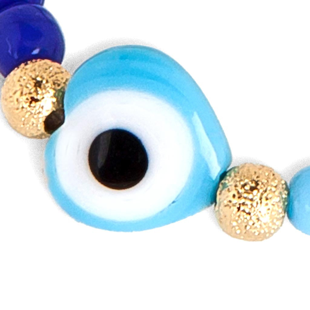 Dana Levy Evil Eye Heart Charm Rainbow Glass Bead Bracelet - Detail
