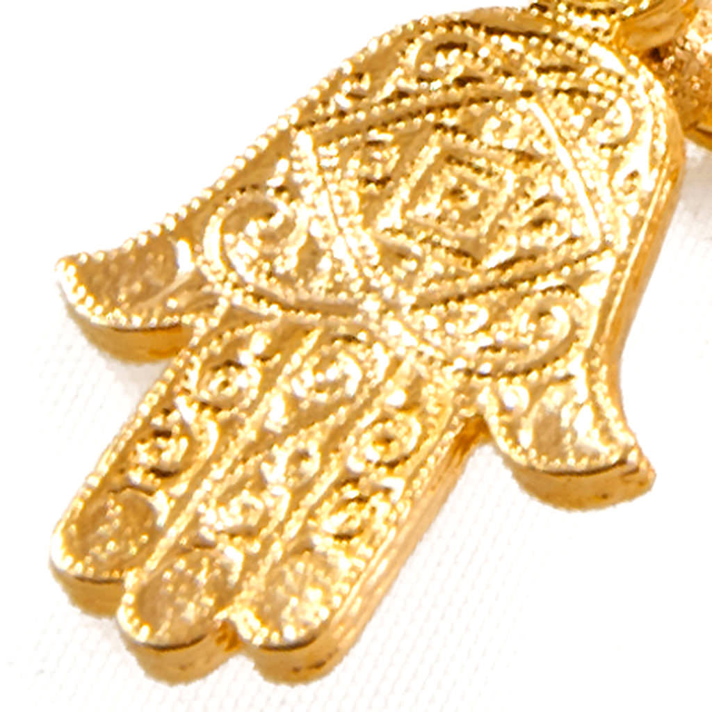 Dana Levy Small Deco Hamsa Hand Charm Hoop Earrings - Detail Gold