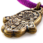 Dana Levy Hamsa Hand Charm Satin Cord Bracelet - Detail of Antique Gold and Magenta