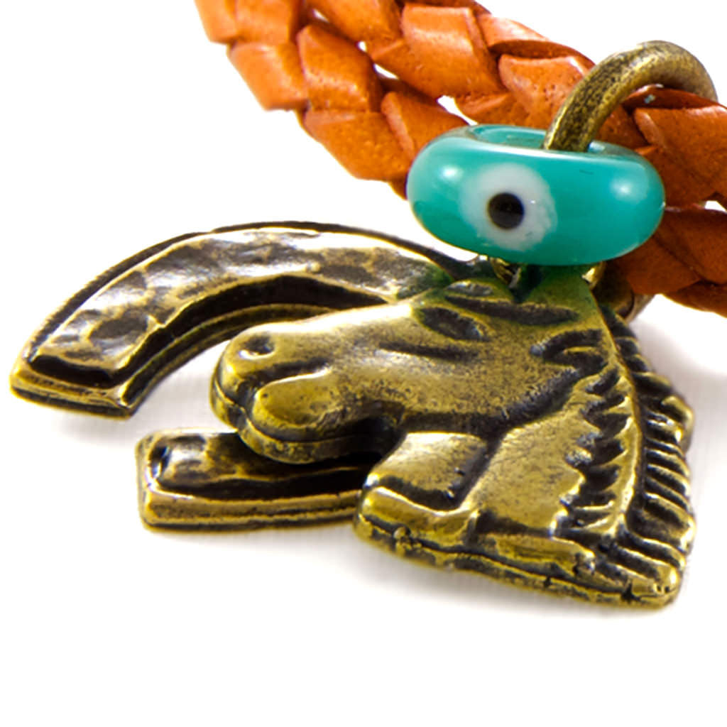 Dana Levy Horse Horseshoe Charm Double Leather Braid Bracelet - Detail