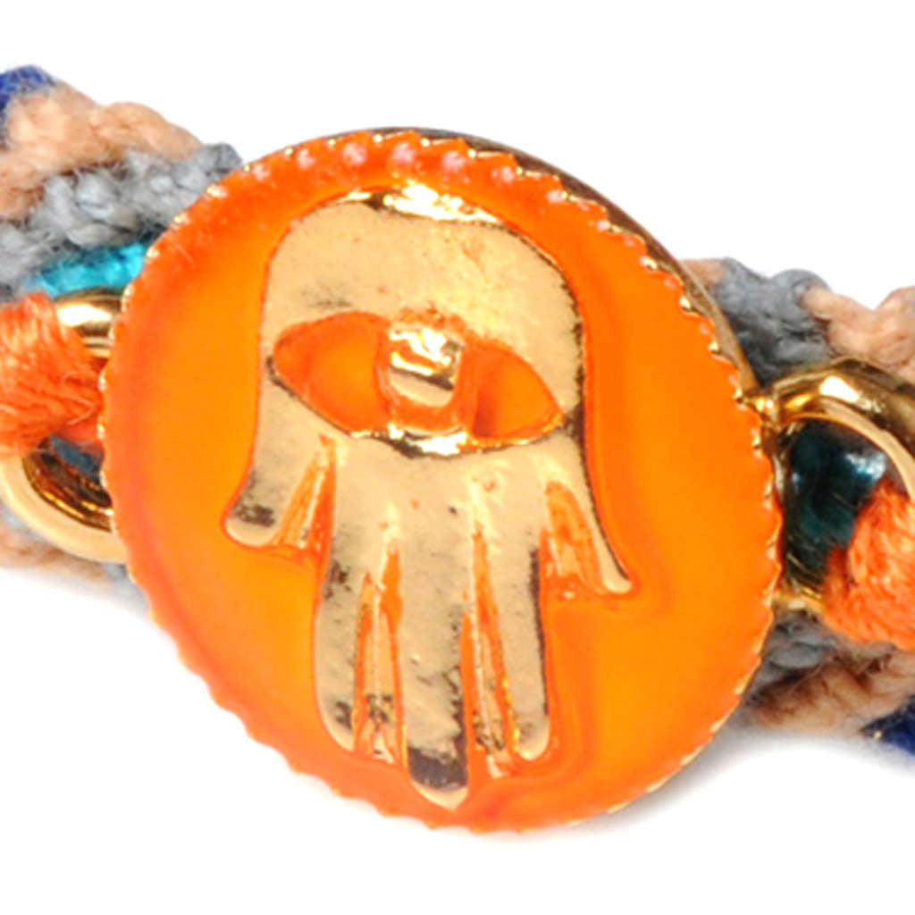 Dana Levy Neon Enamel Hamsa Hand Token Friendship Bracelet - Neon Orange Detail