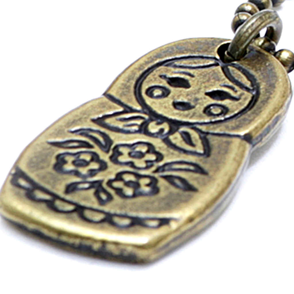 Dana Levy Matryoshka Russian Nesting Doll Ball Chain Necklace - Detail of Antique Gold