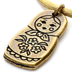 Dana Levy Matryoshka Russian Doll Charm Satin Cord Bracelet - Detail of Antique Gold on Gold Satin