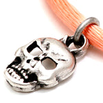 Dana Levy Mini Skull Charm Satin Cord Bracelet - Detail of Antique Silver on Peach