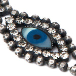 Dana Levy Mother of Pearl Evil Eye Charm Swarovski Crystal Ball Chain Bracelet - Detail of Ant. Silver Clear Crystal