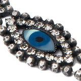 Dana Levy Mother of Pearl Evil Eye Charm Swarovski Crystal Ball Chain Bracelet - Detail of Ant. Silver Clear Crystal