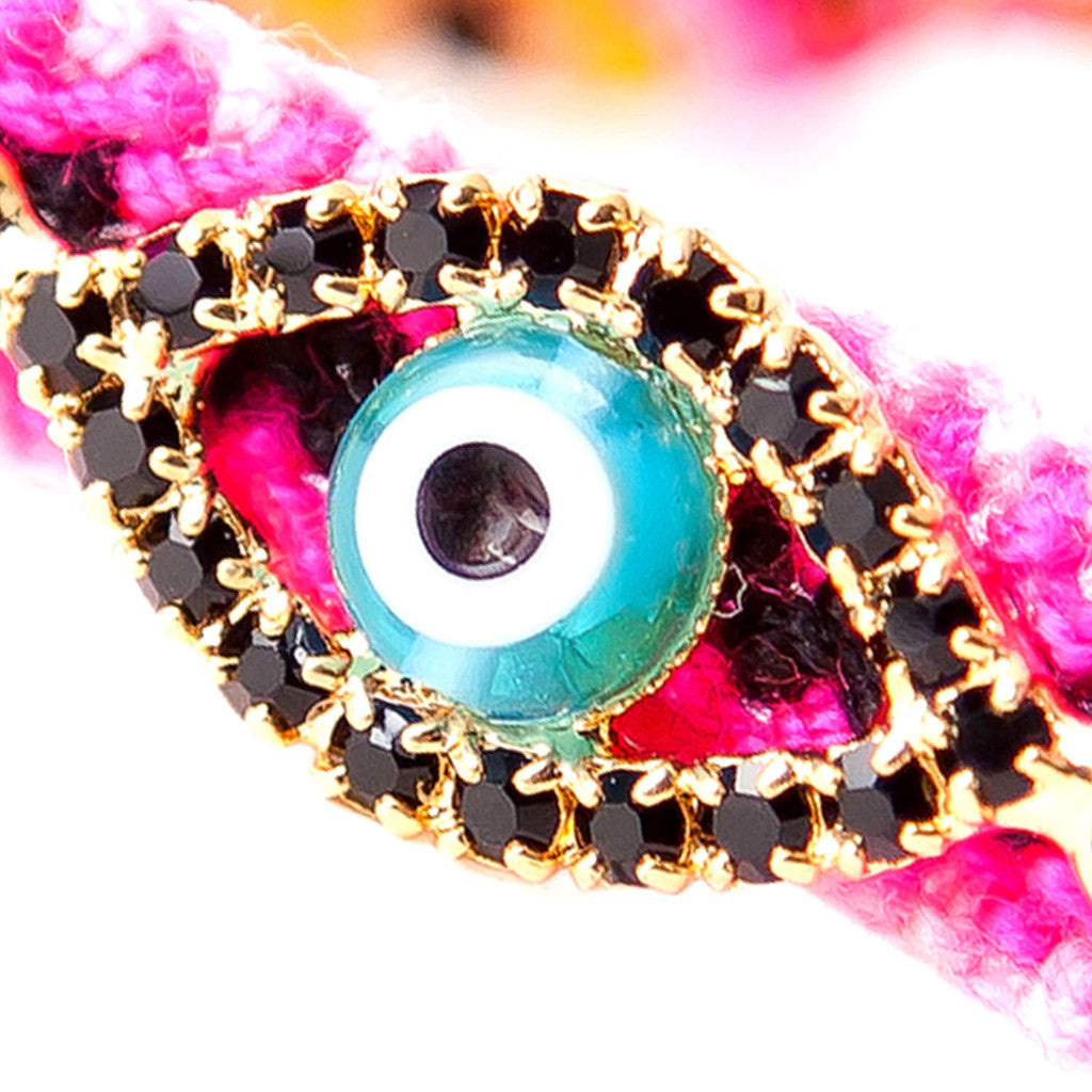 Dana Levy Multicolour Diamante Evil Eye Lucky Charm Friendship Bracelet - Detail Jet Black