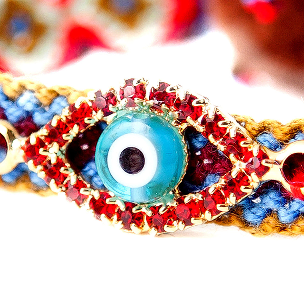 Dana Levy Multicolour Diamante Evil Eye Lucky Charm Friendship Bracelet - Detail Ruby