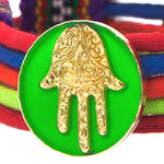Dana Levy Neon Hamsa Hand Lucky Charm Pompom Bracelet - Neon Green Detail