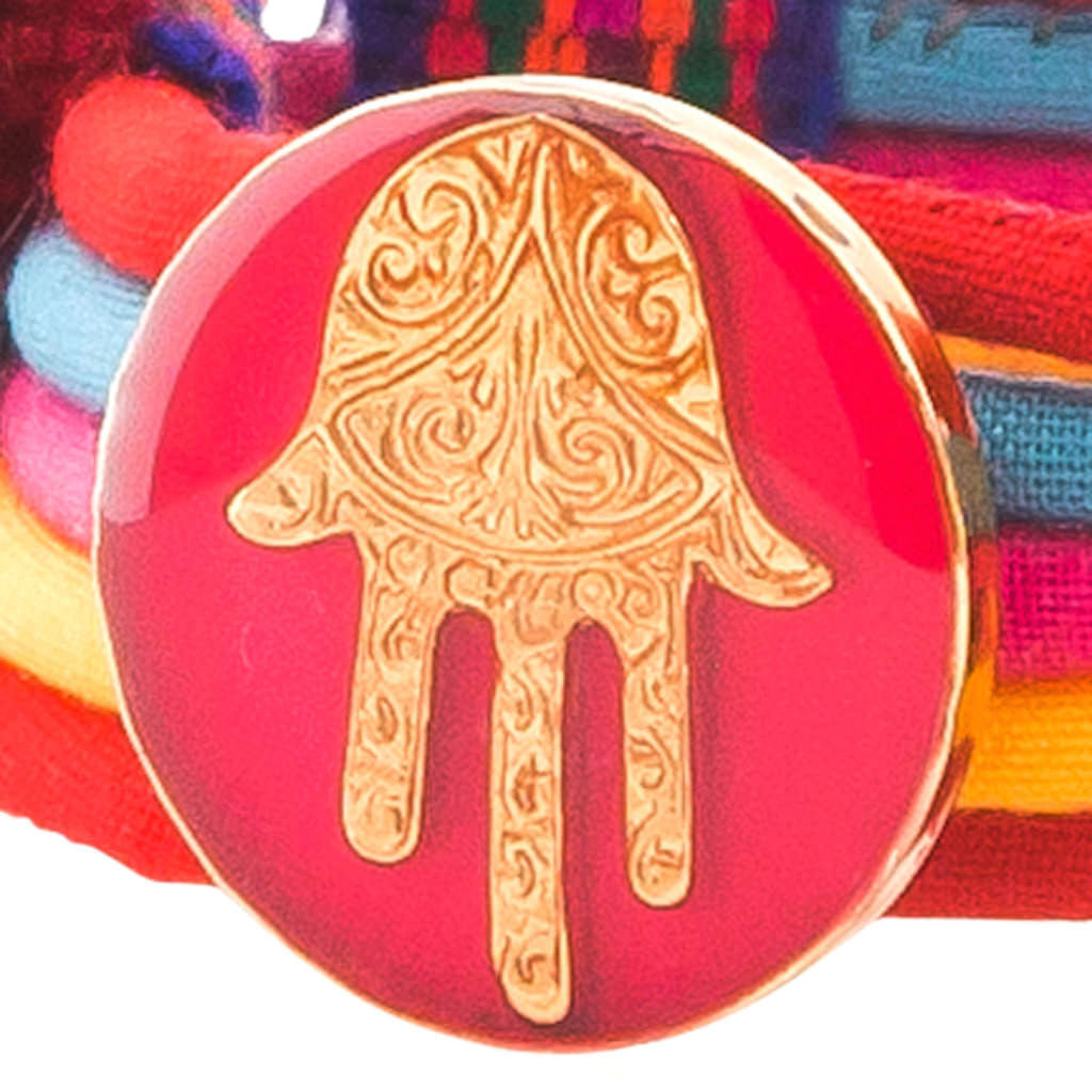 Dana Levy Neon Hamsa Hand Lucky Charm Pompom Bracelet - Neon Pink Detail