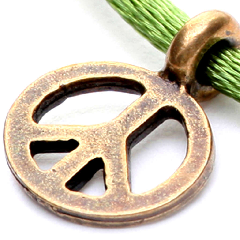 Dana Levy Peace Charm Satin Cord Bracelet - Detail of Antique Gold on Olive