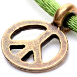Dana Levy Peace Charm Satin Cord Bracelet - Detail of Antique Gold on Olive