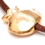 Dana Levy Pomegranate Charm Satin Cord Bracelet - Detail of Gold on Chocolate Brown