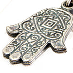 Dana Levy Small Deco Hamsa Hand Charm Hoop Earrings - Detail Antique Silver