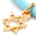 Dana Levy Mini Star of David Charm Satin Cord Bracelet - Detail of Gold on Light Blue