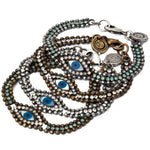 Dana Levy Mother of Pearl Evil Eye Charm Swarovski Crystal Ball Chain Bracelets Group Pile