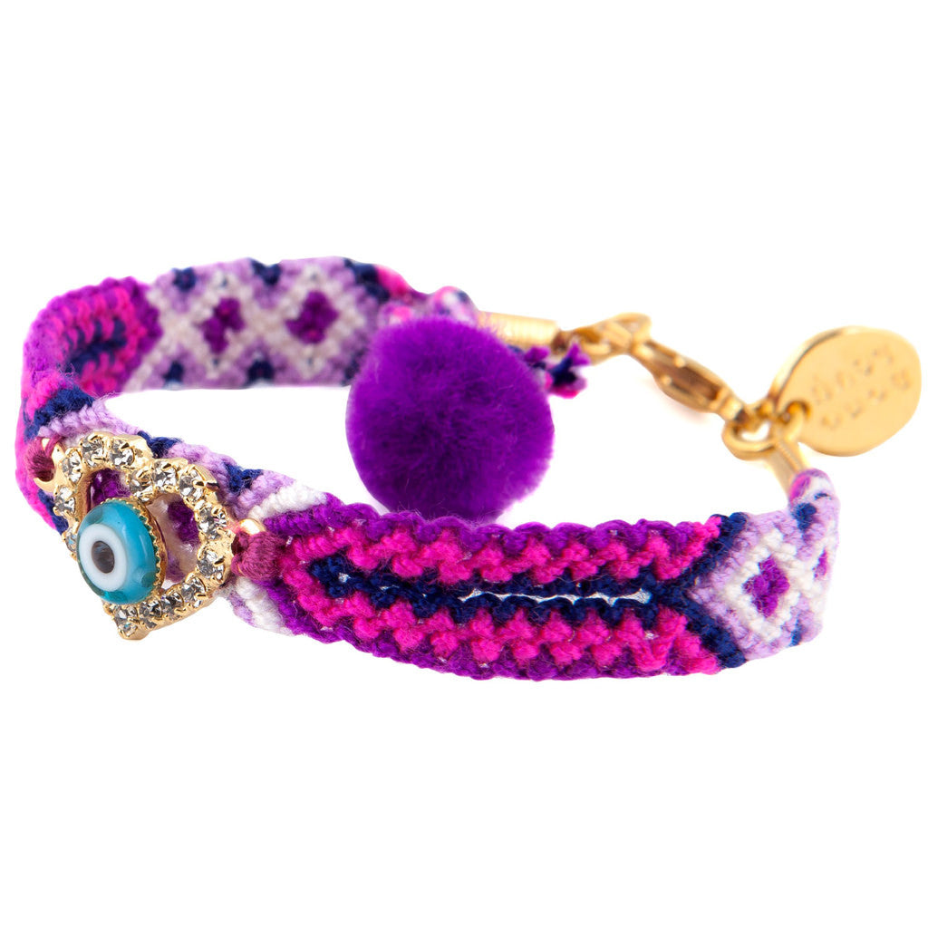 Dana Levy Diamante Heart Charm Friendship Bracelet - Purple Mix