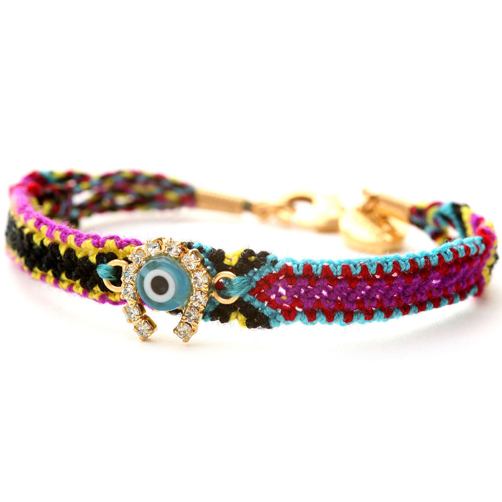 Dana Levy Diamante Horseshoe Lucky Charm Friendship Bracelet - Purple Mix