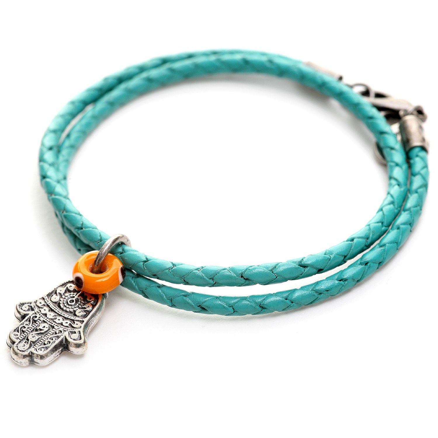 Dana Levy Double Hamsa Hand Evil Eye Leather Braid Bracelet