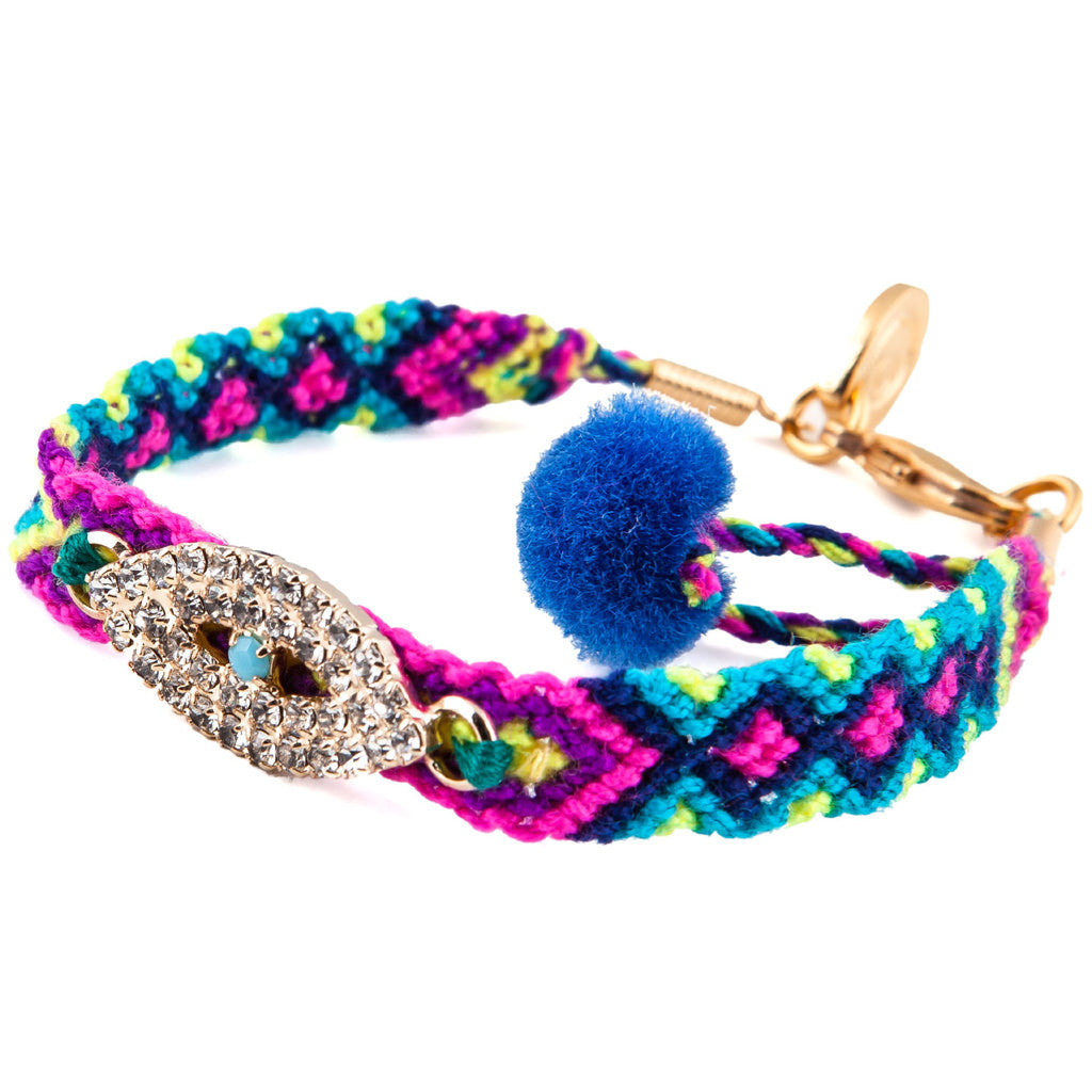 Dana Levy Double Diamante Evil Eye Charm Friendship Bracelet - Blue Mix
