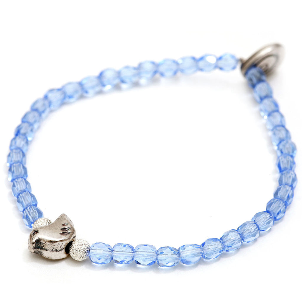 Dana Levy Dove Charm Faceted Glass Bead Bracelet - Antique Silver Sky Blue