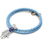 Dana Levy Dove Evil Eye Hamsa Hand Double Leather Braid Bracelet - Blue