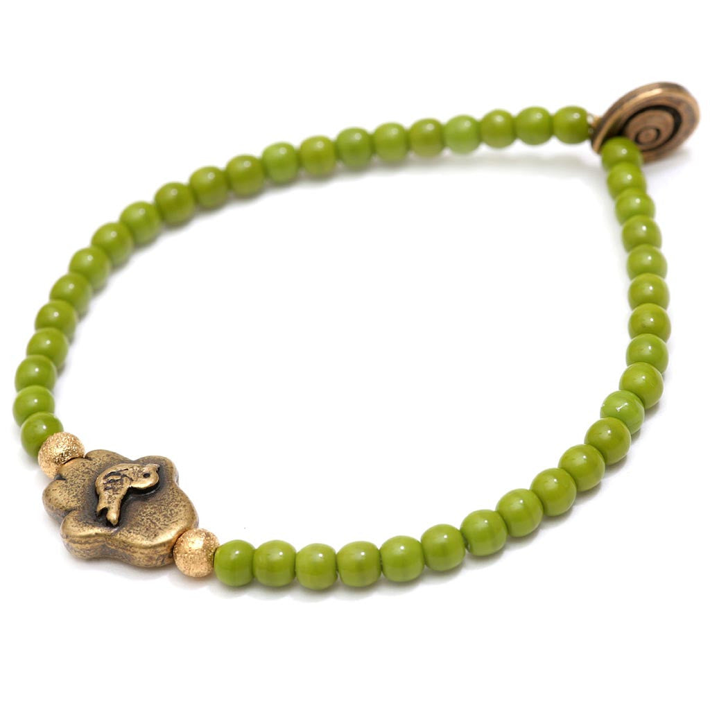 Dana Levy Dove Hamsa Hand Charm Glass Bead Bracelet - Olive
