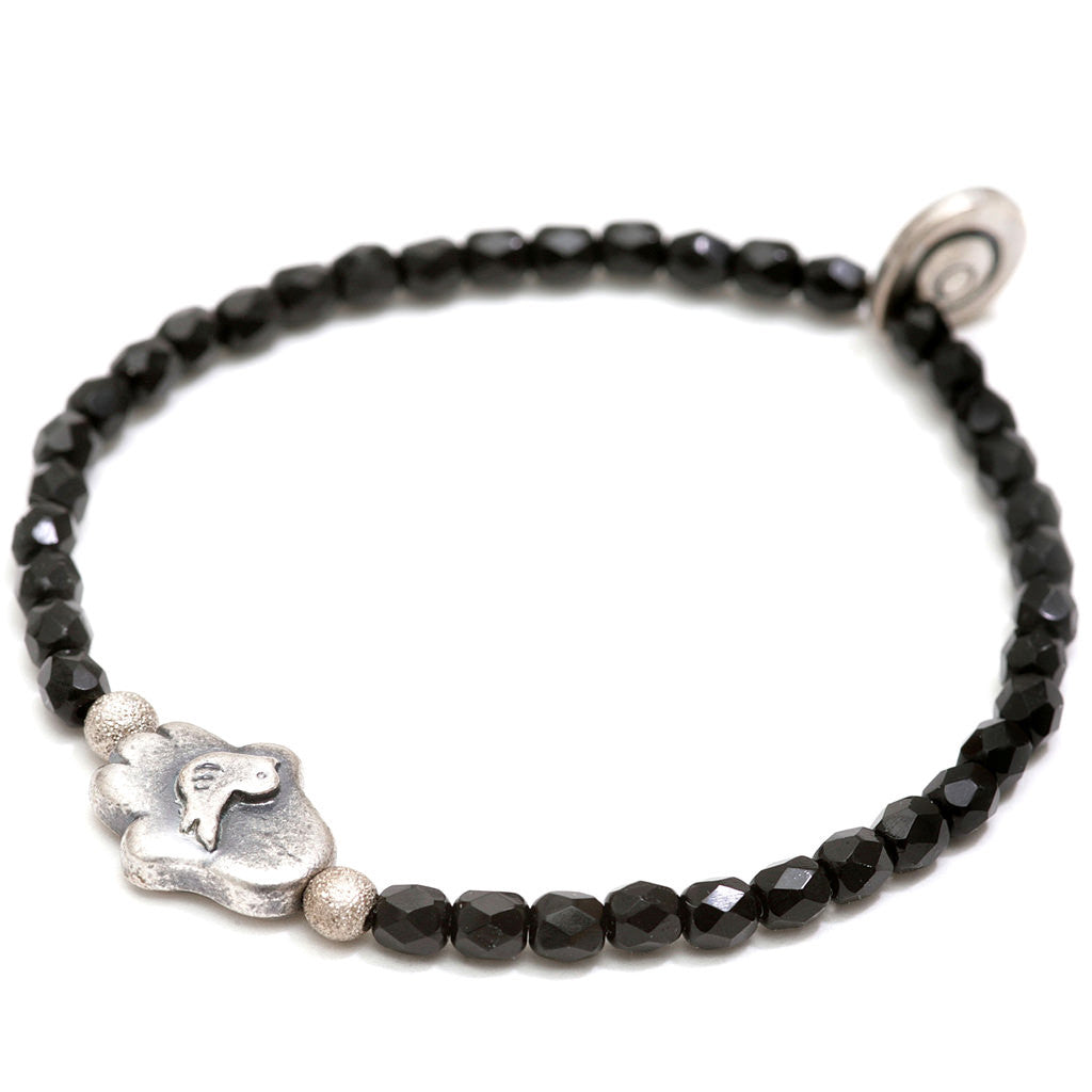 Dana Levy Dove Hamsa Hand Charm Faceted Glass Bead Bracelet - Antique Silver Jet Black