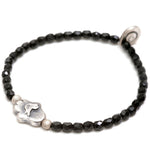 Dana Levy Dove Hamsa Hand Charm Faceted Glass Bead Bracelet - Antique Silver Jet Black
