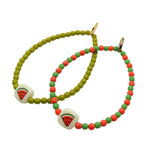 Dana Levy Watermelon Chiclet Charm Two Tone Glass Bead Bracelet - Olive and Coral/Apple Green Glass Beads