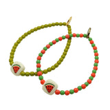 Dana Levy Watermelon Chiclet Charm Two Tone Glass Bead Bracelet - Olive and Coral/Apple Green Glass Beads