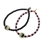 Dana Levy Yin Yang Chiclet Charm Two Tone Glass Bead Bracelets Duo - Black and Light Pink / Black Glass Beads