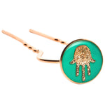 Dana Levy Enamel Hamsa Hand Charm Hair Pin - Aqua