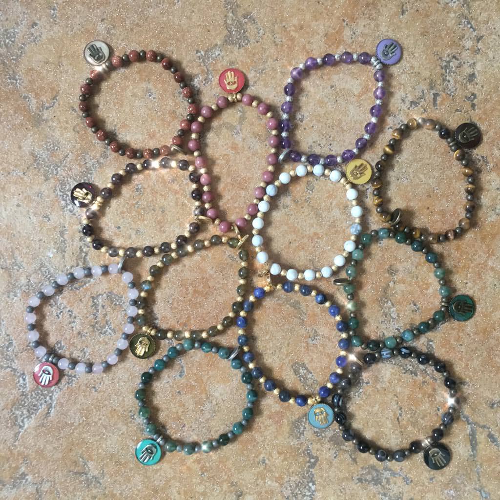 Dana Levy Enamel Hamsa Hand Token Stardust & Gemstone Mix Bracelet - Assorted Flatlay