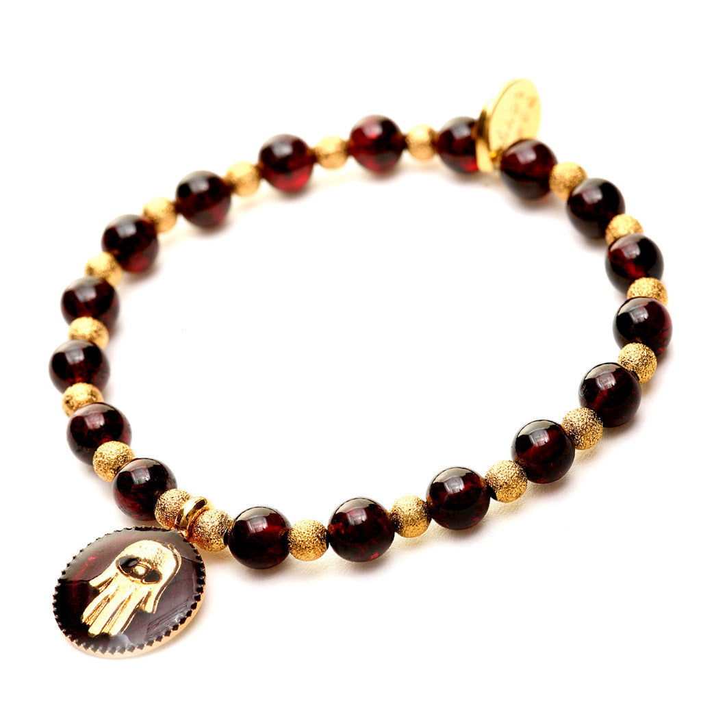Dana Levy Enamel Hamsa Hand Charm Token Stardust Gemstone Mix Bracelet - Garnet