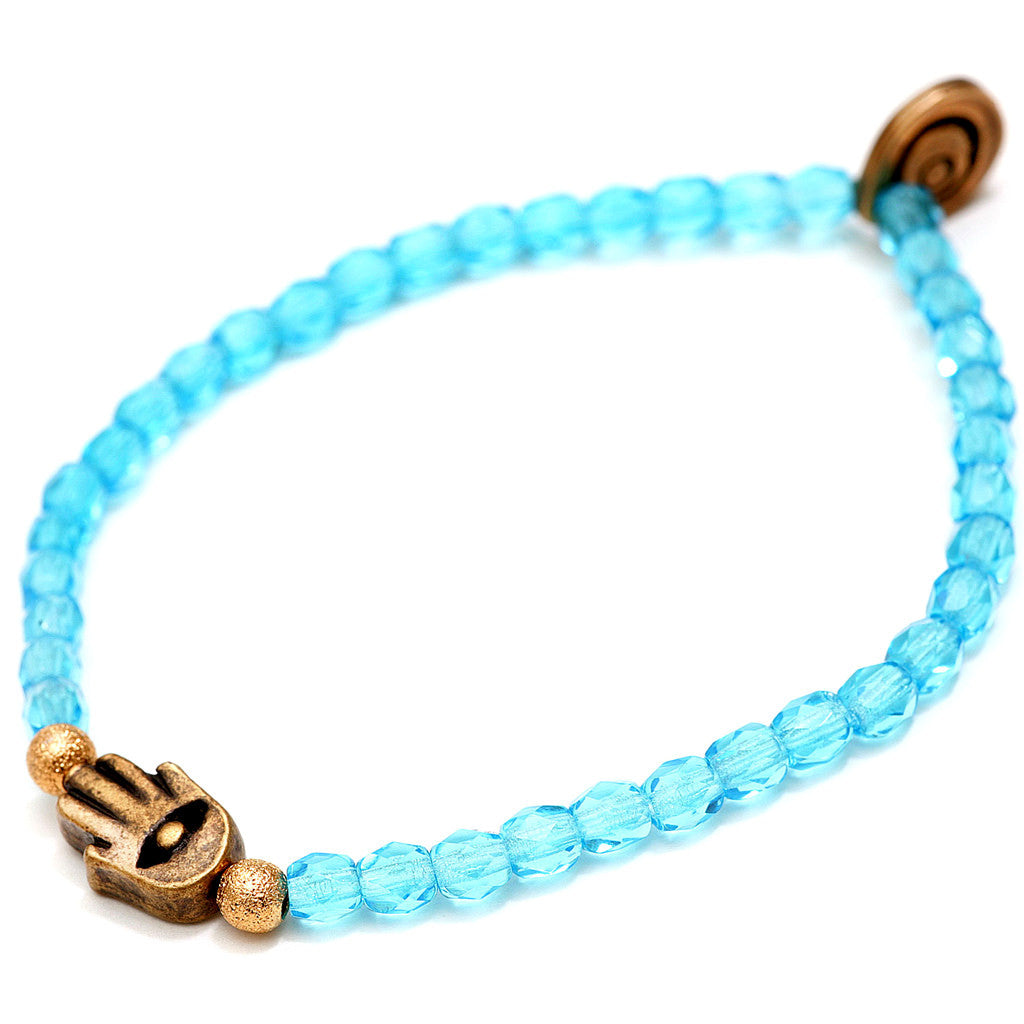 Dana Levy Evil Eye Hamsa Hand Charm Faceted Glass Bead Bracelet - Antique Gold