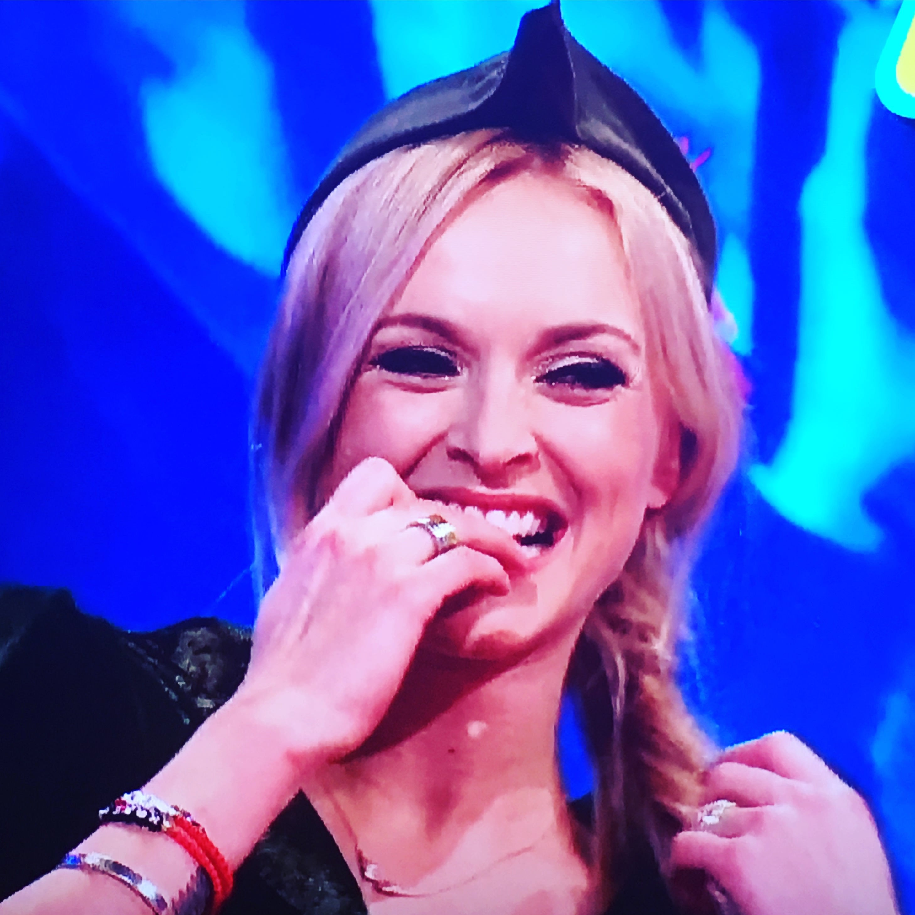 Dana Levy's personalised name glass bead bracelet worn by Fearne Cotton on Celebrity Juice quiz show. 