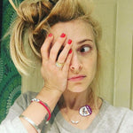 Dana Levy personalised name bead bracelet that read Rex with red glass beads worn by Fearne Cotton. 