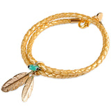 Dana Levy Feather Duo Evil Eye Charm Double Leather Braid Bracelet - Gold