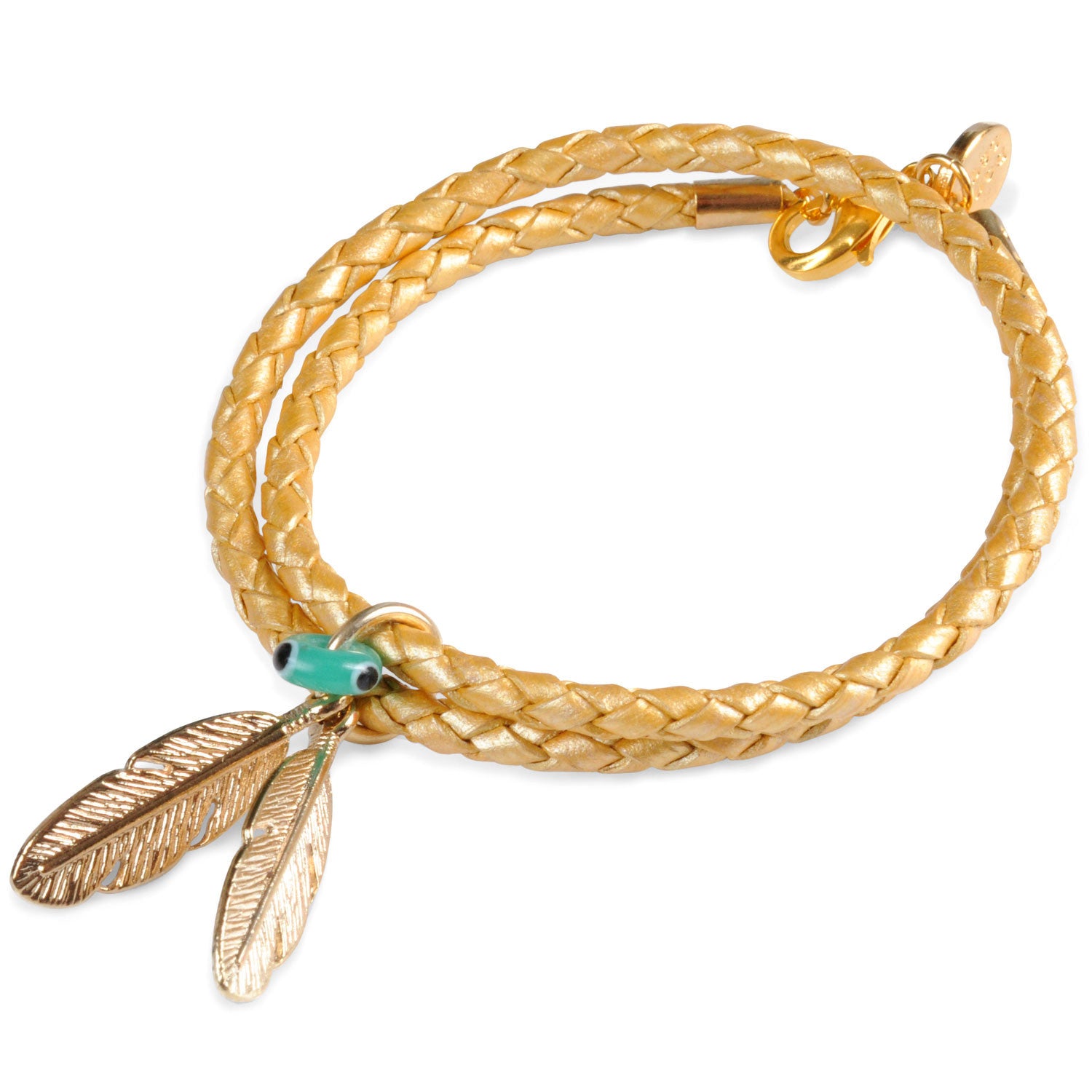 Dana Levy Feather Duo Evil Eye Charm Double Leather Braid Bracelet