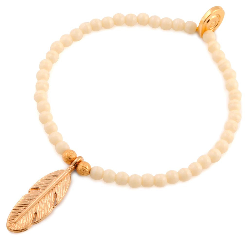 Dana Levy Feather Charm Glass Bead Bracelet - Gold Ivory